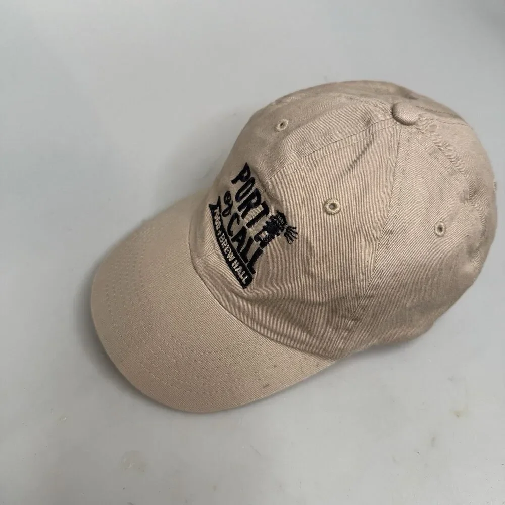 Port of Call Food & Brew Hall Dad Hat Tan Adjustable Strap Back Unstructured